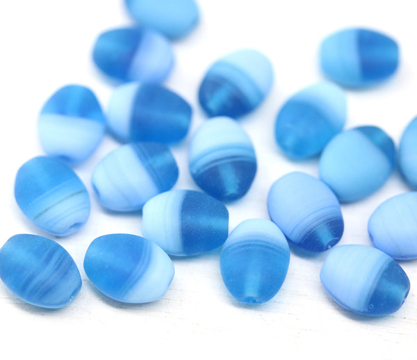 9x7mm Blue matte oval Czech glass beads 20pc