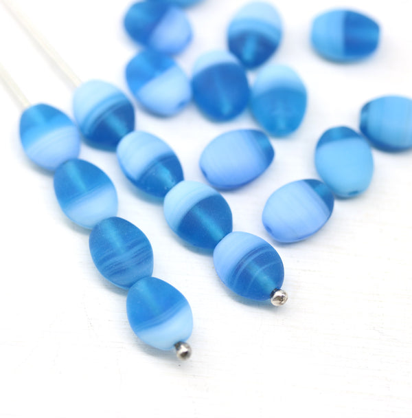 9x7mm Blue matte oval Czech glass beads 20pc