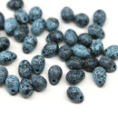 5x7mm Jet black teardrops pressed czech glass beads, Blue wash 