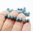 5x7mm Jet black teardrops pressed czech glass beads, Blue wash 