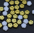 6mm White daisy flower czech glass beads, Gold coating