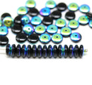 6mm Black czech glass rondelle spacer beads, AB coating, 50pc