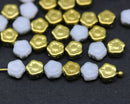 6mm White daisy flower czech glass beads, Gold coating