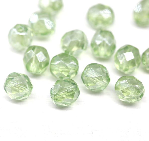 8mm Antique green Czech glass round fire polished beads 15Pc