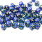 6mm Blue fancy bicone gold wash Czech glass pressed beads, 50pc