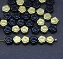 6mm Black daisy flower czech glass beads, Gold coating