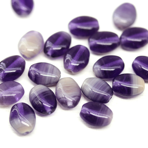 9x7mm Gray purple oval Czech glass beads 20pc