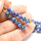 6mm Blue fancy bicone gold wash Czech glass pressed beads, 50pc