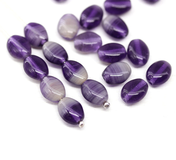 9x7mm Gray purple oval Czech glass beads 20pc
