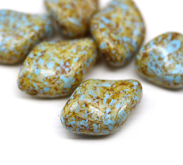 19x13mm Picasso blue oval Czech glass large wavy beads