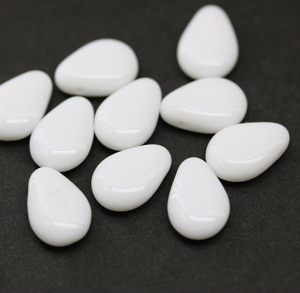 13x10mm Large flat white puffy drops czech glass beads 10Pc