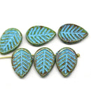 12x16mm Picasso blue side drilled leaf Czech glass beads