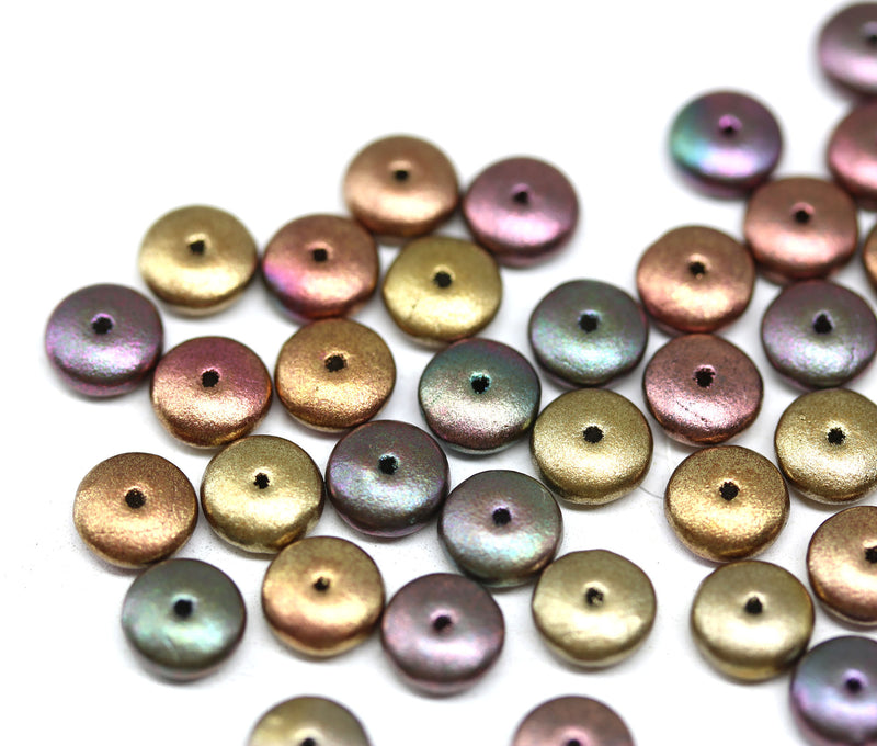 6mm Metallic czech glass rondelle spacer beads mix, 50pc