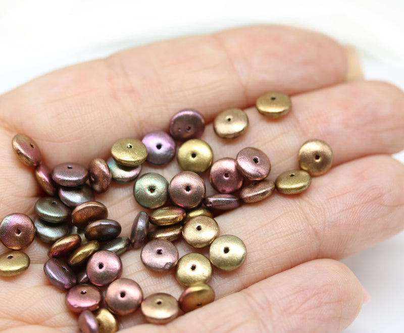 6mm Metallic czech glass rondelle spacer beads mix, 50pc