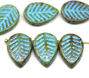 12x16mm Picasso blue side drilled leaf Czech glass beads