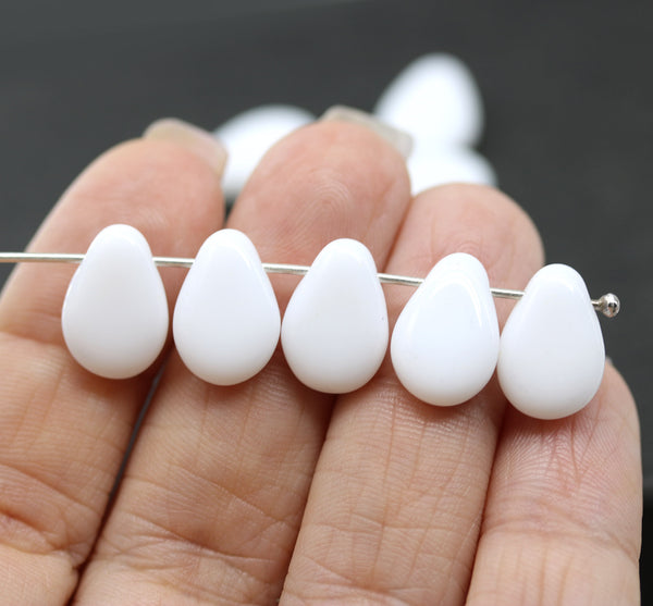 13x10mm Large flat white puffy drops czech glass beads 10Pc
