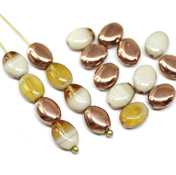 9x7mm Puffy oval flat czech glass beads, copper coating, 20pc