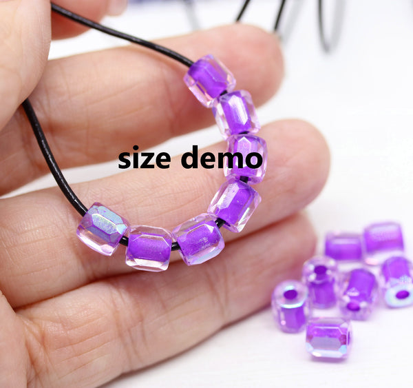 Bright blue czech glass fire polished barrel beads big hole 15pc