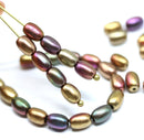 7x5mm Gold metallic czech glass rice oval beads mix - 50pc
