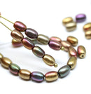 7x5mm Gold metallic czech glass rice oval beads mix - 50pc