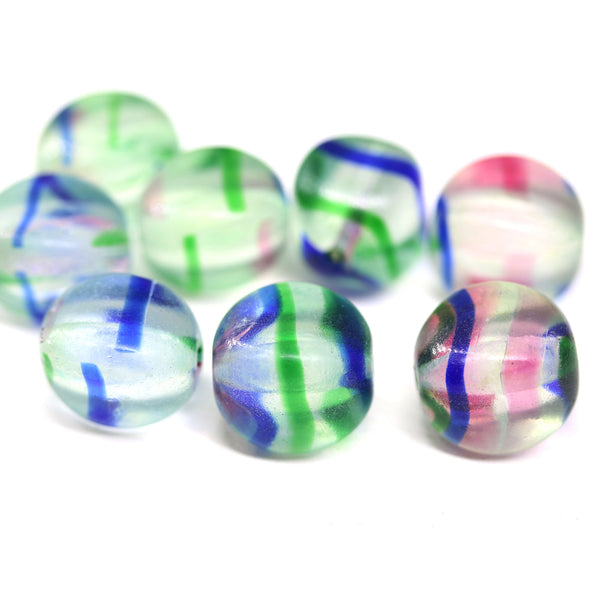 15mm Large blue green oval cube Czech glass beads, 4pc