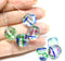 15mm Large blue green oval cube Czech glass beads, 4pc