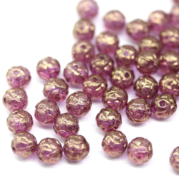 5mm Purple gold rose bud beads, rose flower round bead, 50pc