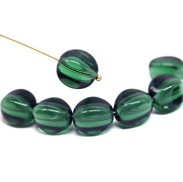 13mm Large antique green Czech glass beads, 8pc