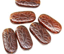 25x12mm Large oval dark brown flat czech glass beads with ornament - 6pc