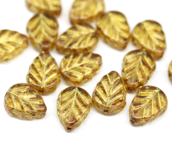10x8mm Brown picasso leaf Czech glass beads 15pc