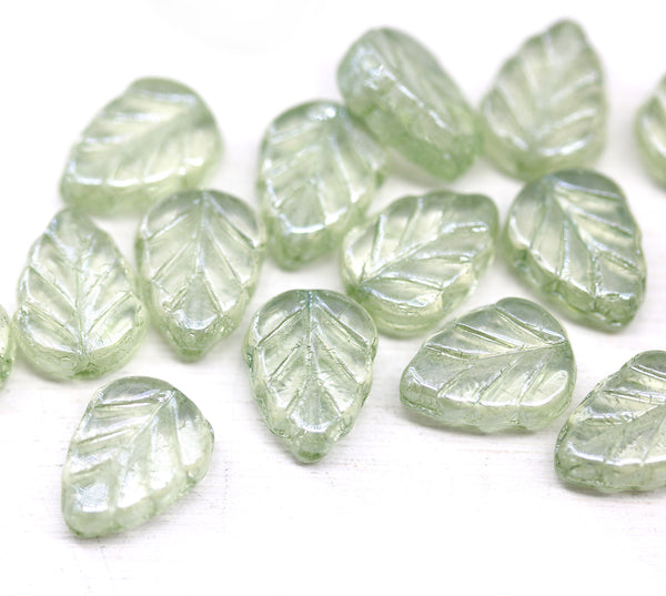10x8mm Antique green leaf Czech glass beads 15pc