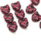 Black cat head beads with pink wash, 10pc