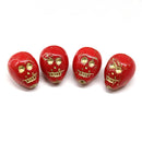 14mm Red gold wash skull beads Czech glass beads, 4Pc