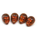 14mm Rustic orange skull beads Czech glass beads, 4Pc