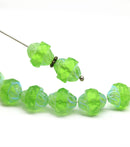 11x10mm Light green turbine beads, AB finish Czech glass fire polished 8pc