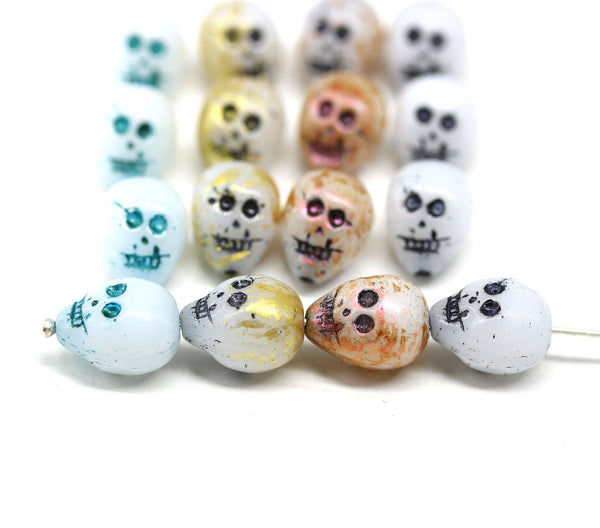 14mm White copper wash skull beads Czech glass beads, 4Pc