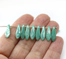 5x16mm Turquoise green silver wash dagger czech glass beads, 20pc