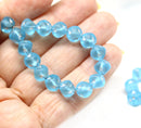 7mm Frosted blue cube czech glass beads, silver star ornament, 25pc