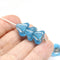 11x13mm Frosted blue trumpet flower Czech glass beads silver inlays, 6Pc