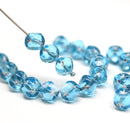 7mm Blue cube czech glass beads, silver star ornament, 25pc