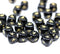 7mm Black cube czech glass beads, golden star ornament, 25pc