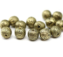 8mm Heavy gold wash on black round czech glass druk beads, 15Pc