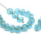 7mm Frosted blue cube czech glass beads, golden star ornament, 25pc
