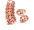 Frosted pink copper inlays grape fruit Czech glass beads 8pc