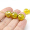 12mm Opal yellow melon czech glass beads, gold flakes, 6pc