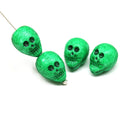 14mm Green skull beads Czech glass beads, 4Pc