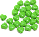 6mm Green opaque heart shaped Czech glass beads - 30pc