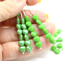 6mm Green opaque heart shaped Czech glass beads with luster - 30pc