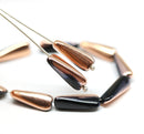 17x6mm Long black triangle beads copper luster Czech glass beads, 10Pc
