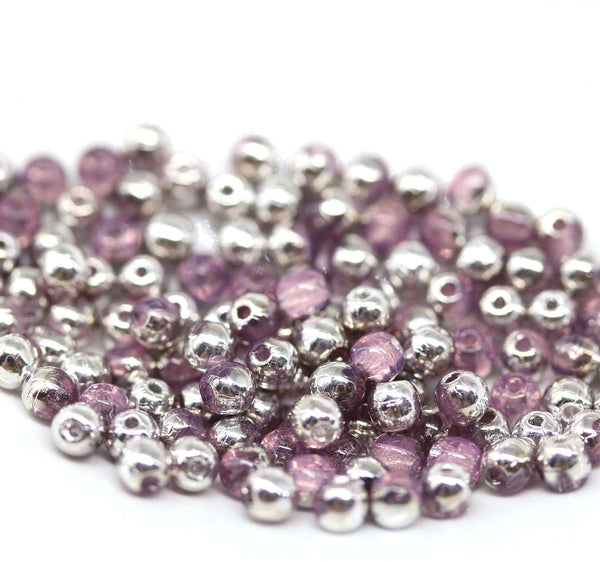 3mm Opal pink silver coating Czech glass small druk beads, 5g